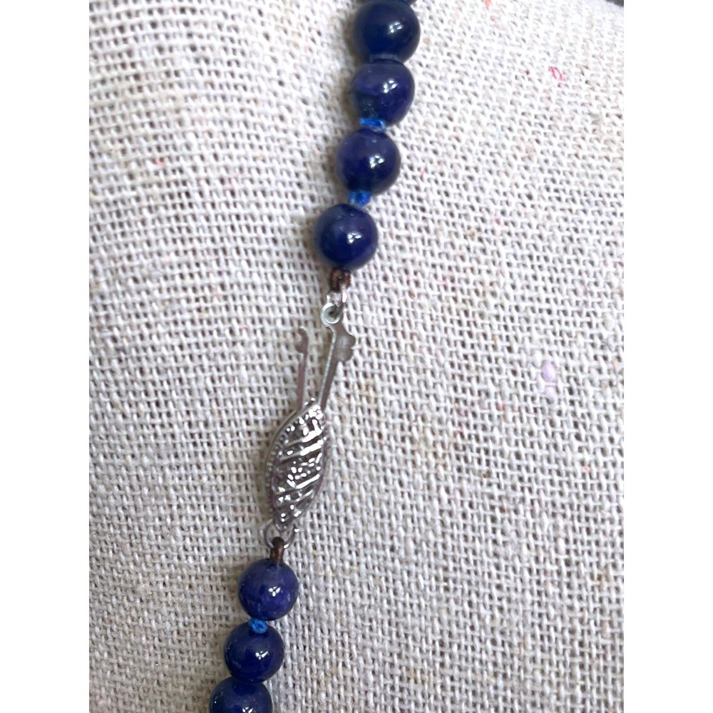 Vintage Lapis Lazuli Graduated Bead Necklace 14K White Gold Clasp 16" 39g - Picture 8 of 10